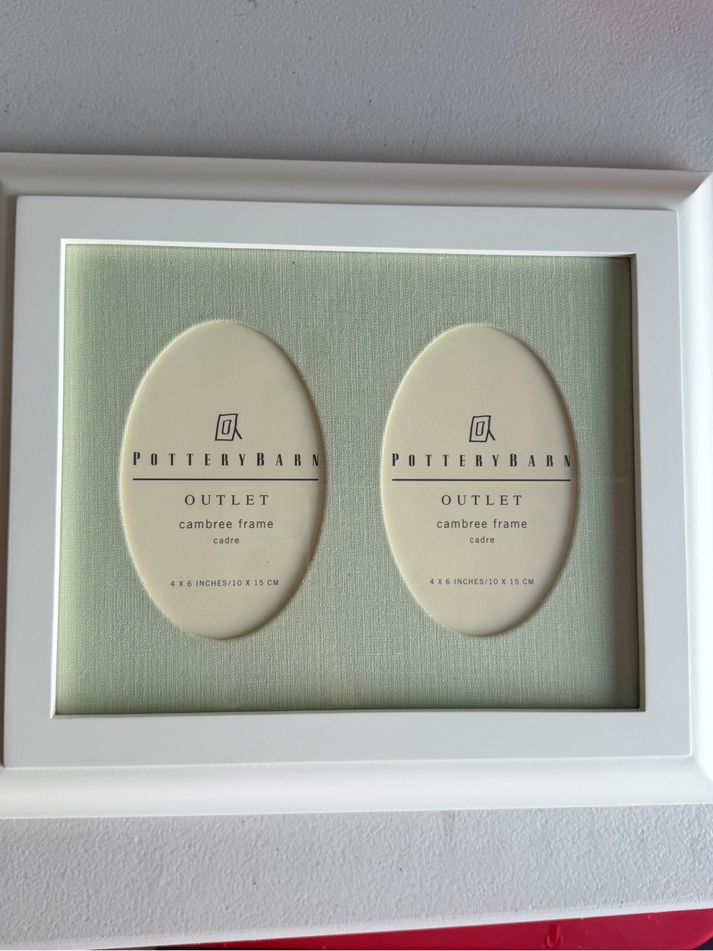 Pottery Barn Cambree Frame white with Soft Green Fabric Mat